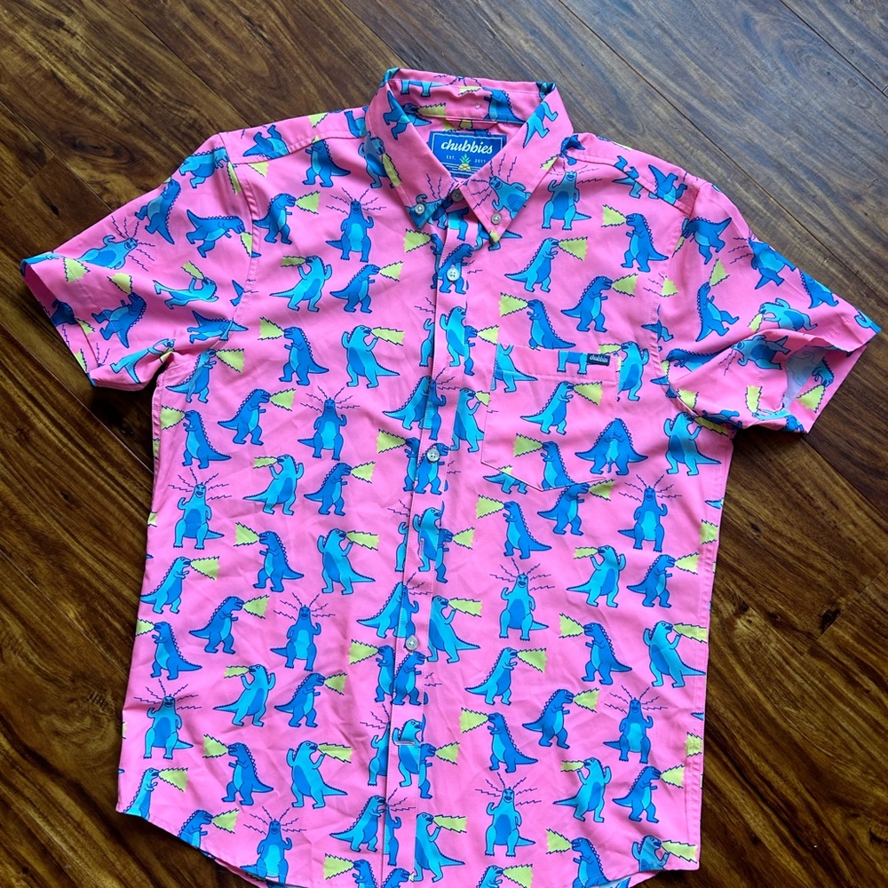 Chubbies Pink Dinosaur Print Men's Shirt